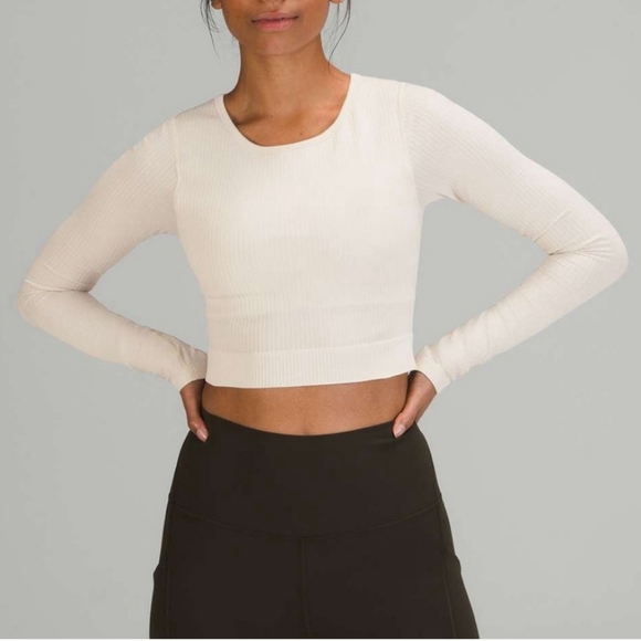 lululemon athletica Tops - lululemon athletica Cream Ribbed Long-Sleeve Crop Top